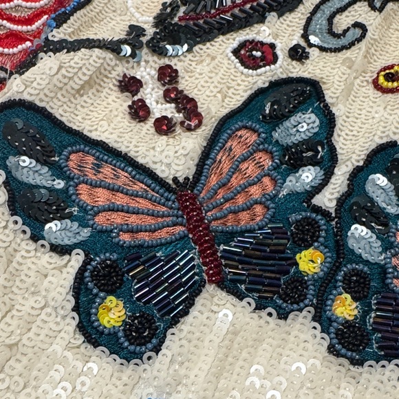 Alice + Olivia Cream Beaded Mini Dress with Red, Blue, Yellow Embroidery - Picture 5 of 8